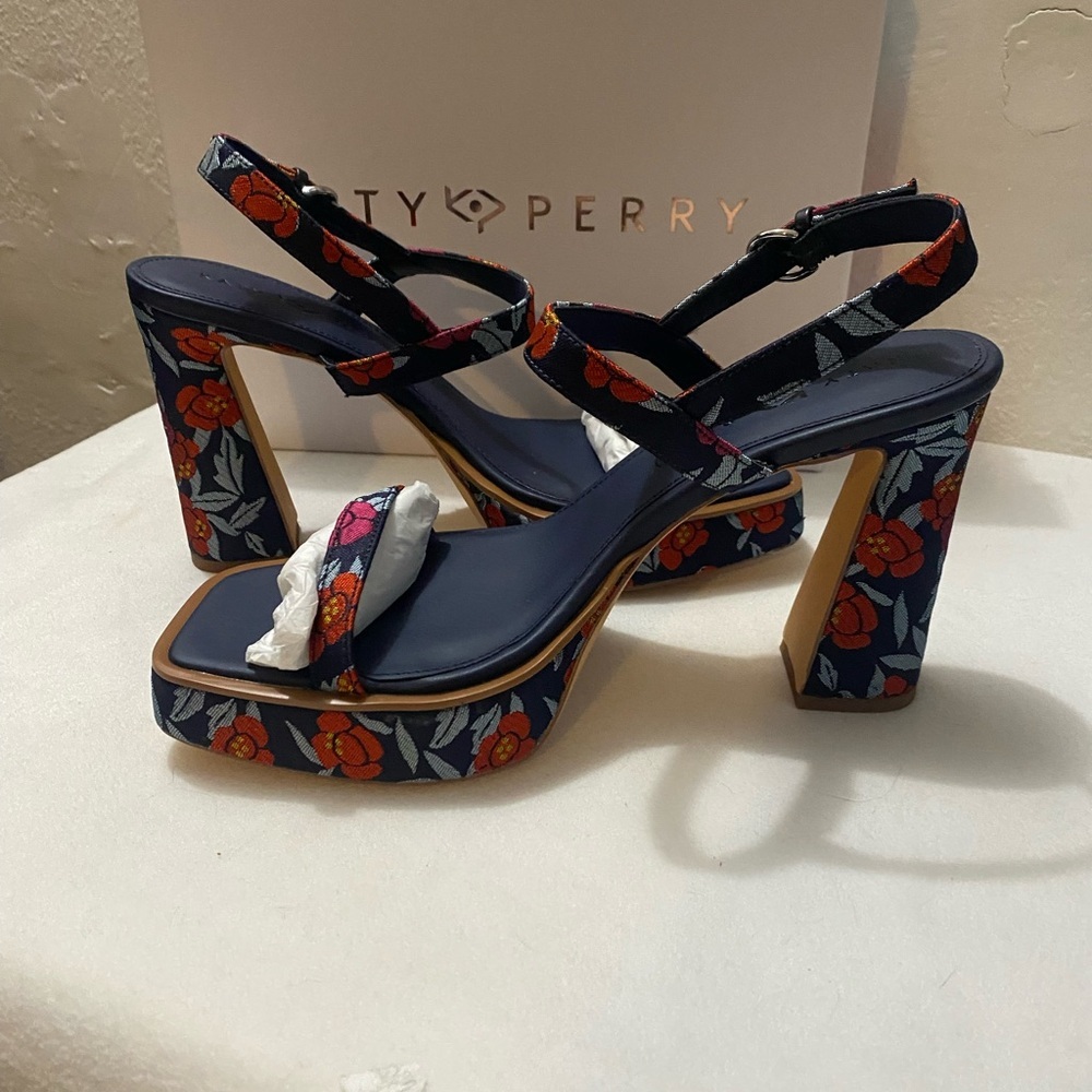 Katy Perry Collections Navy Floral Ankle-Strap Sandals - Picture 7 of 9